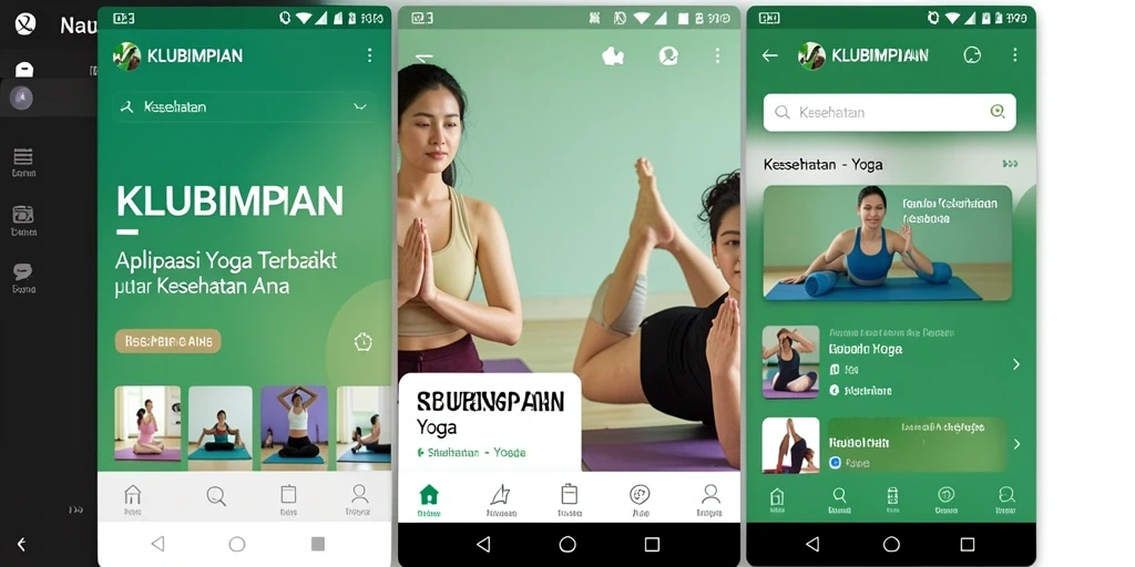Antarmuka KLUBIMPIAN menampilkan fitur-fitur yoga yang interaktif dan informatif.