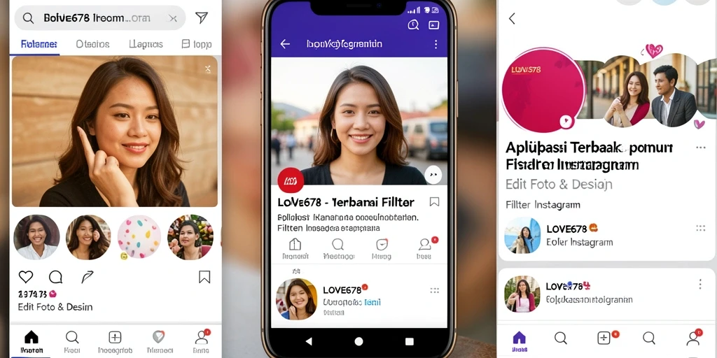 Antarmuka LOVE678 yang intuitif untuk editing foto dengan filter Instagram.