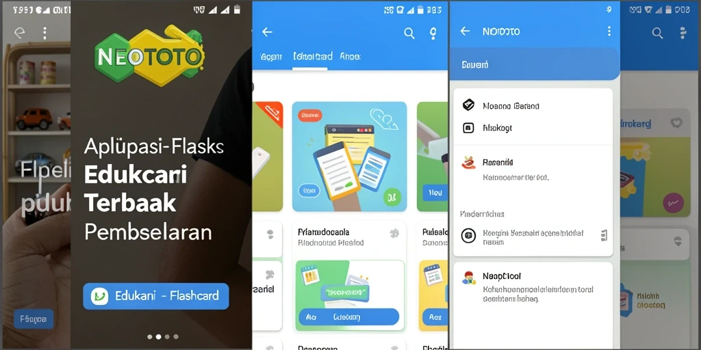 Antarmuka NEOTOTO dengan berbagai flashcard edukatif yang menarik.