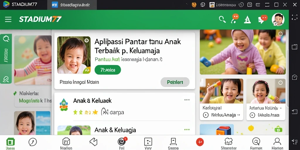 Tampilan antarmuka STADIUM77 yang ramah anak dan informatif.
